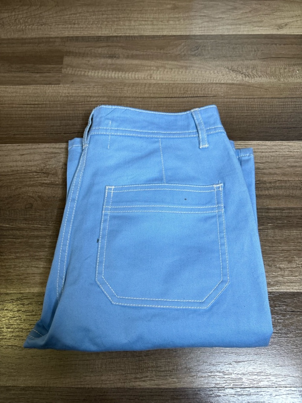 BDG Women's Light Blue Flared Pants Cotton Twill Button Zip Contrast Stitching